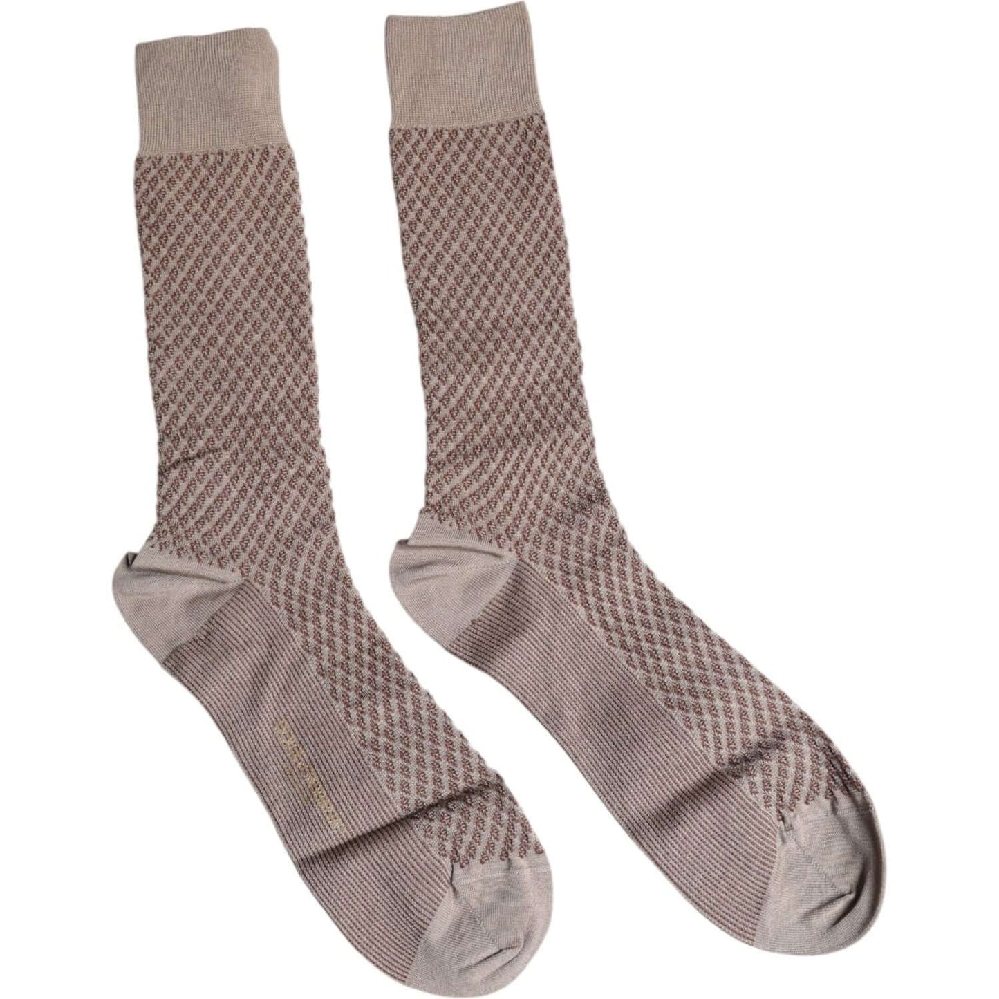 Dolce & Gabbana brown mid calf men's socks with DG logo pattern, made in Italy. Stylish and elegant design for men's fashion.