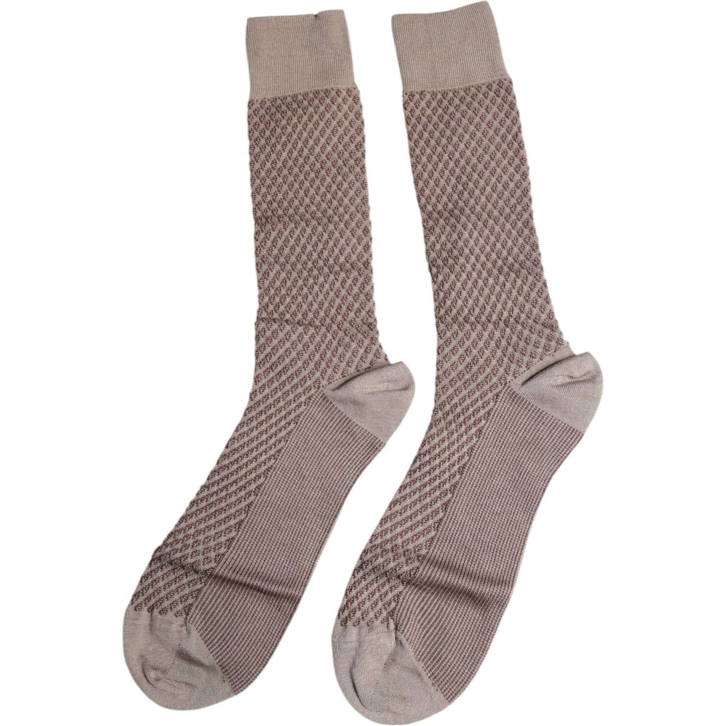 Dolce & Gabbana men's brown solid mid calf socks with DG logo, stylish Italian design, perfect for fashion-forward elegance.
