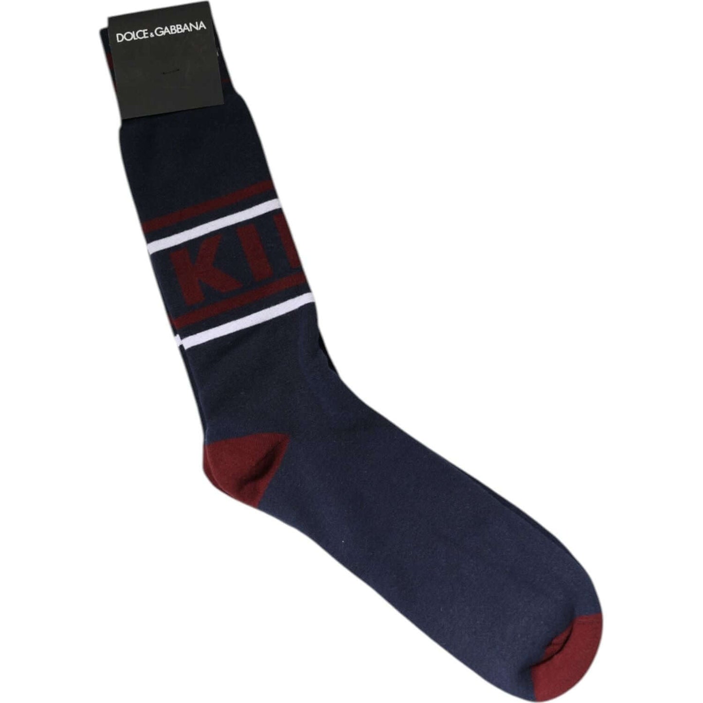 Dolce & Gabbana blue cotton mid calf men's socks with logo detail, 88% cotton, made in Italy.