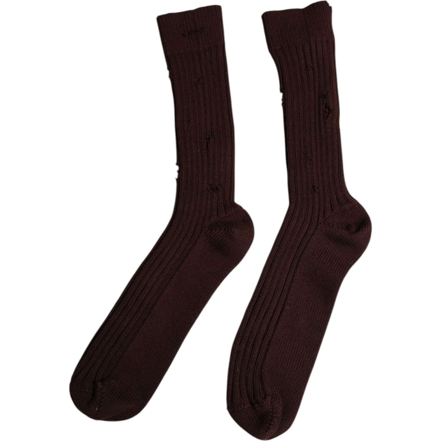 Dolce & Gabbana brown cotton stretch over the calf socks, unisex, made in Italy, featuring logo details, elegant and stylish design.