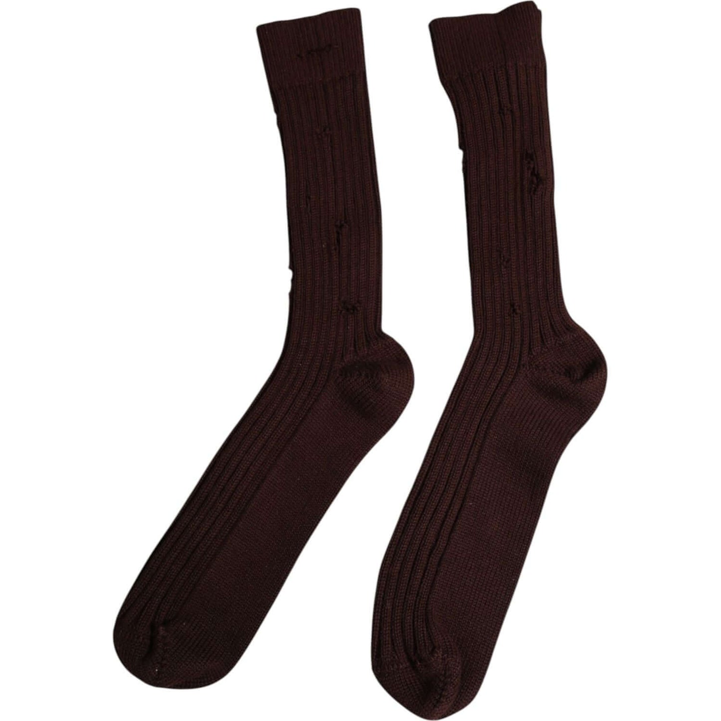 Dolce & Gabbana brown cotton stretch over the calf socks, unisex design, ribbed texture, logo detail, made in Italy.