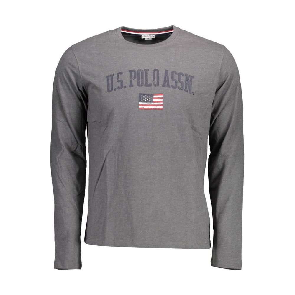 U.S. POLO ASSN. gray cotton men's long sleeve T-shirt with round neck and logo print