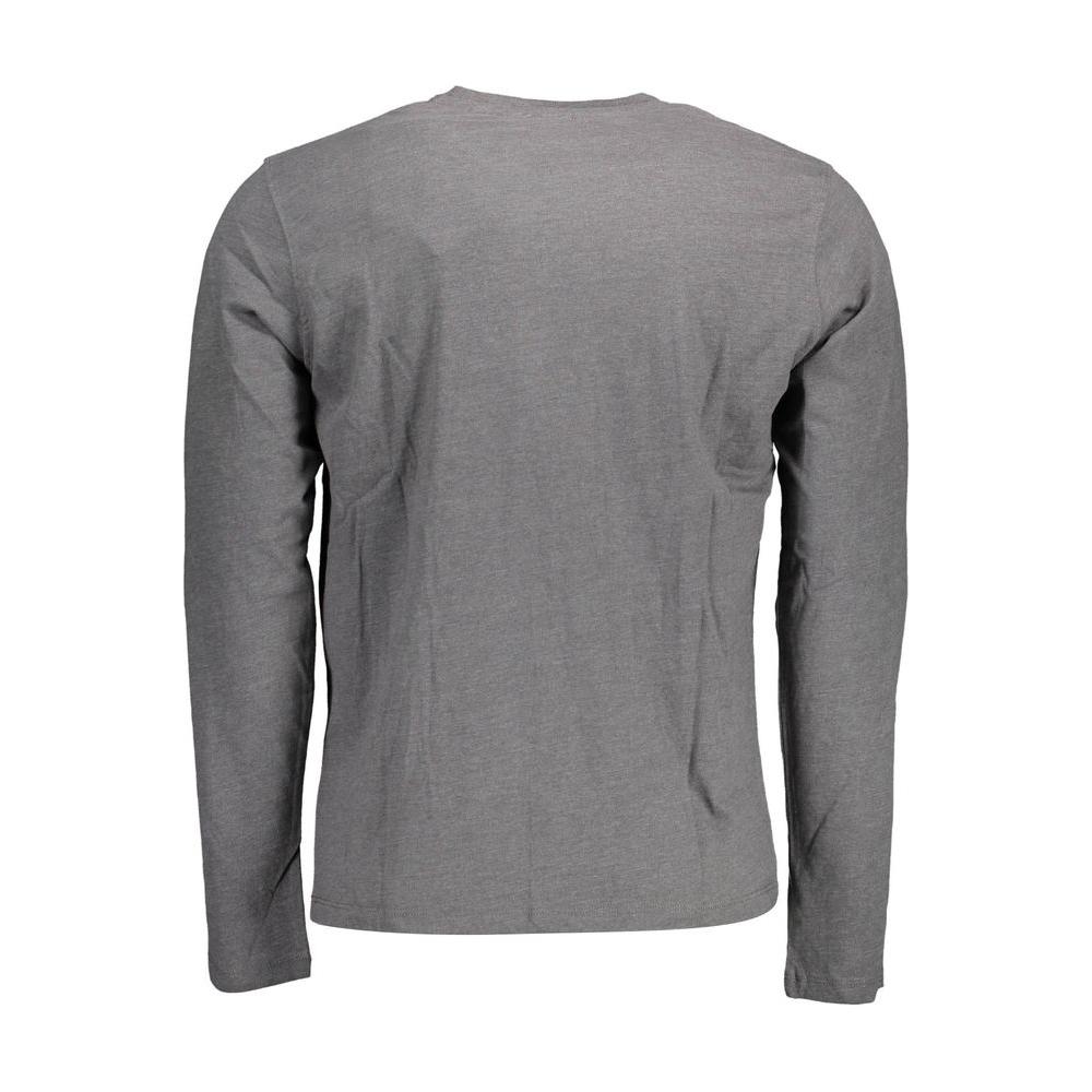 Back view of U.S. POLO ASSN. gray cotton men's T-shirt with long sleeves and classic round neck