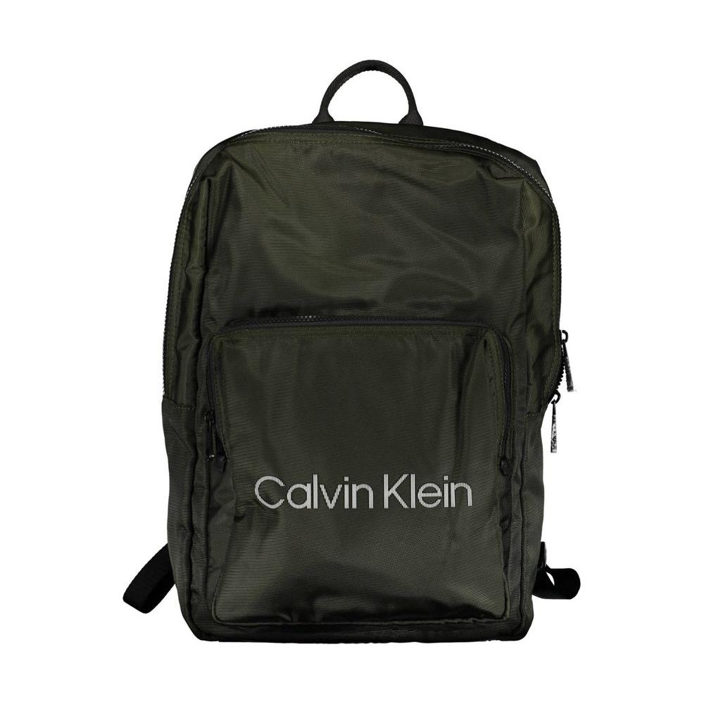 Calvin Klein green polyester men's backpack with logo, featuring spacious interior and stylish design for eco-conscious fashion.
