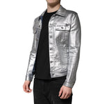 Dolce & Gabbana Silver Cotton Button Down Denim Biker Jacket JKT4130-48
