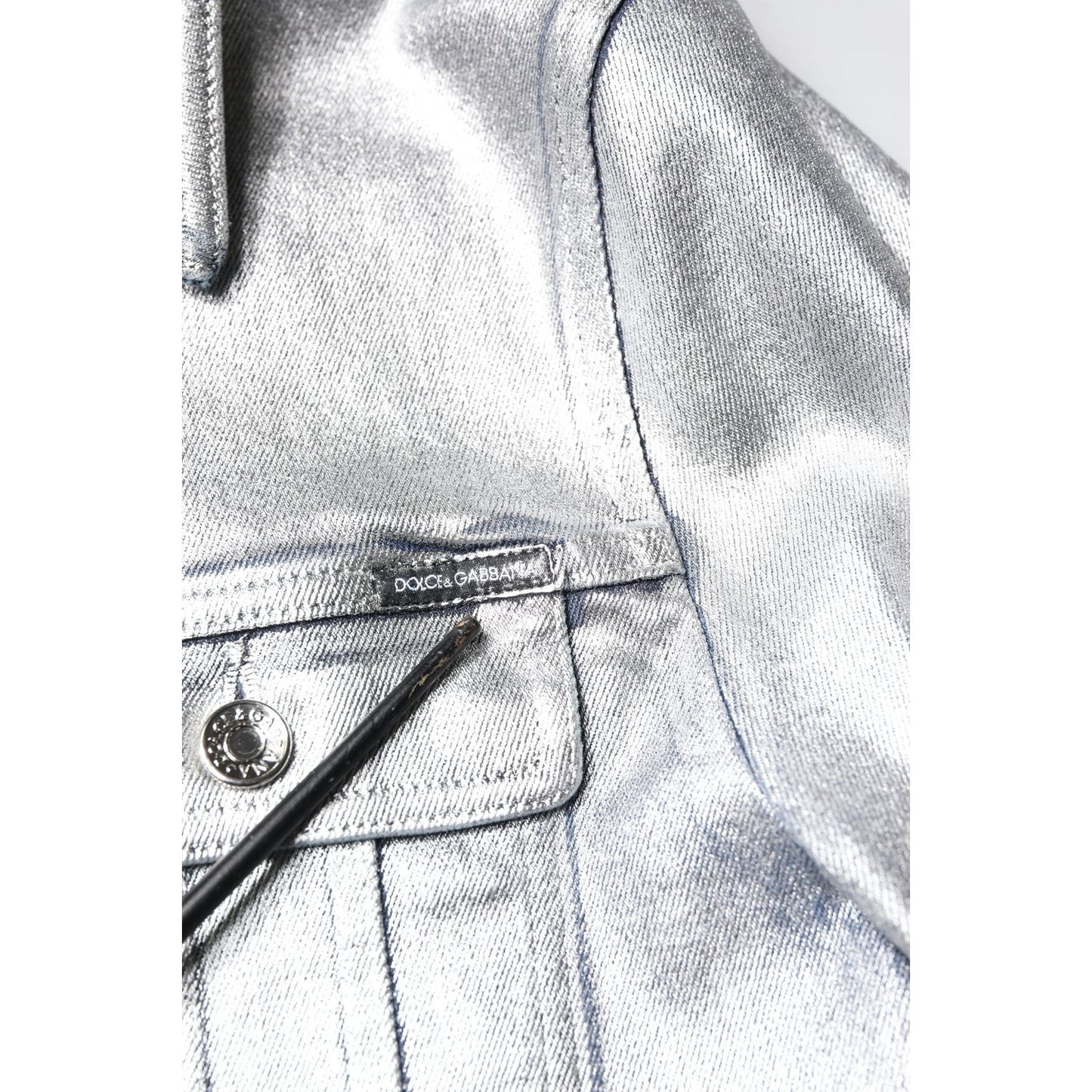 Dolce & Gabbana Silver Cotton Button Down Denim Biker Jacket JKT4130-48