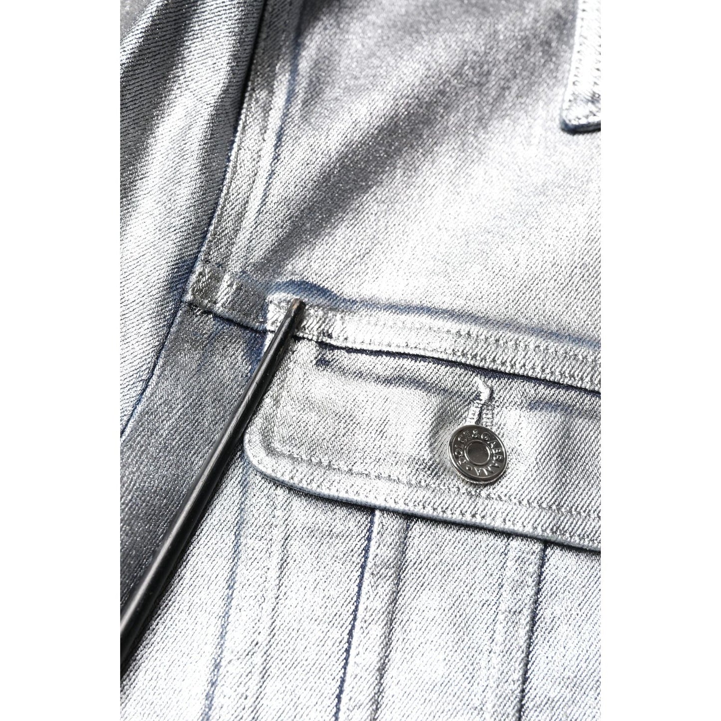 Dolce & Gabbana Silver Cotton Button Down Denim Biker Jacket JKT4130-48