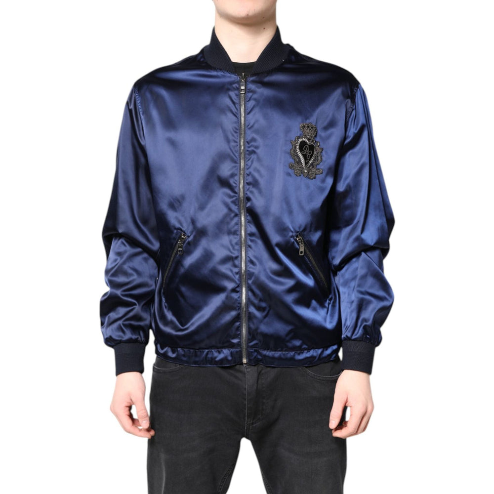 Dolce & Gabbana Blue Nylon DG Crown Full Zip Bomber Jacket JKT41597