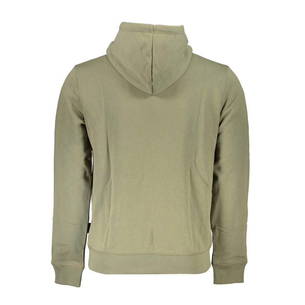 Back view of Napapijri green cotton men's hoodie showcasing a plain design with a hood.