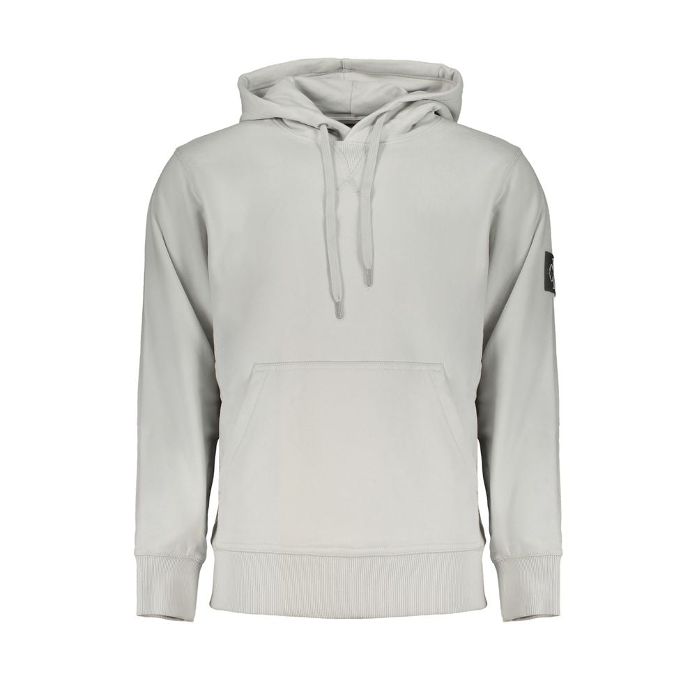 Calvin Klein gray cotton sweater, long-sleeved hooded sweatshirt, brushed finish, central pocket, logo, 95% regenerative cotton