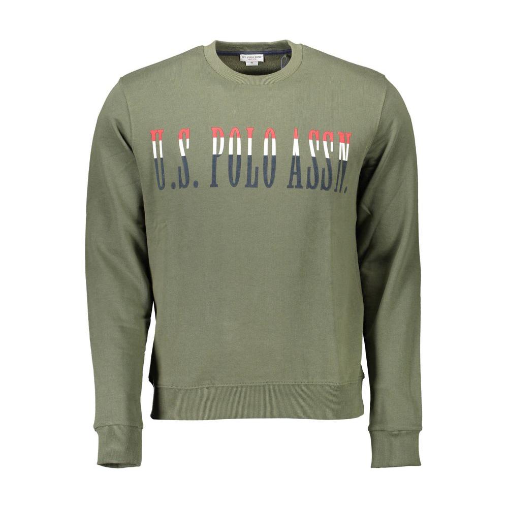 U.S. POLO ASSN. men's green cotton sweater with logo print, long-sleeved and round neck, epitome of classic American style.
