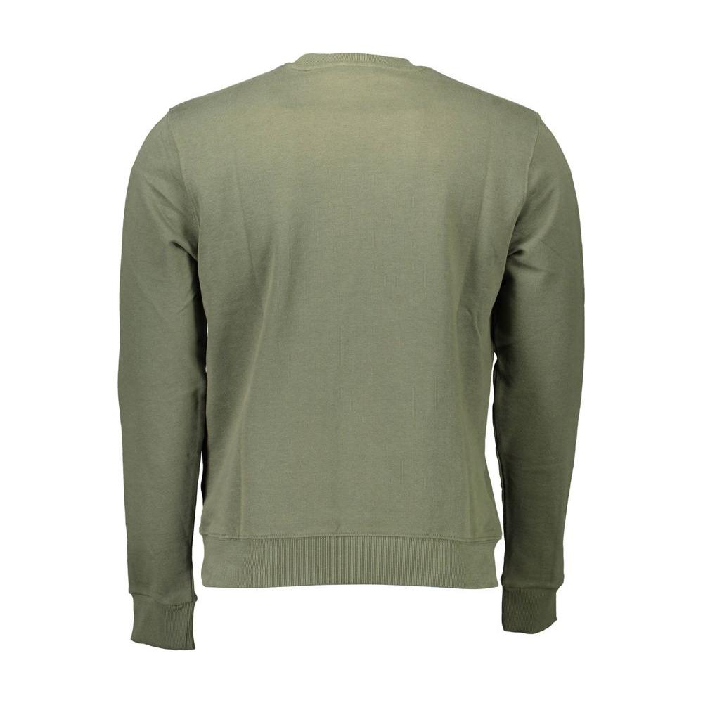 Back view of U.S. POLO ASSN. green cotton men's sweater with long sleeves and round neck, showcasing classic American style and comfort.
