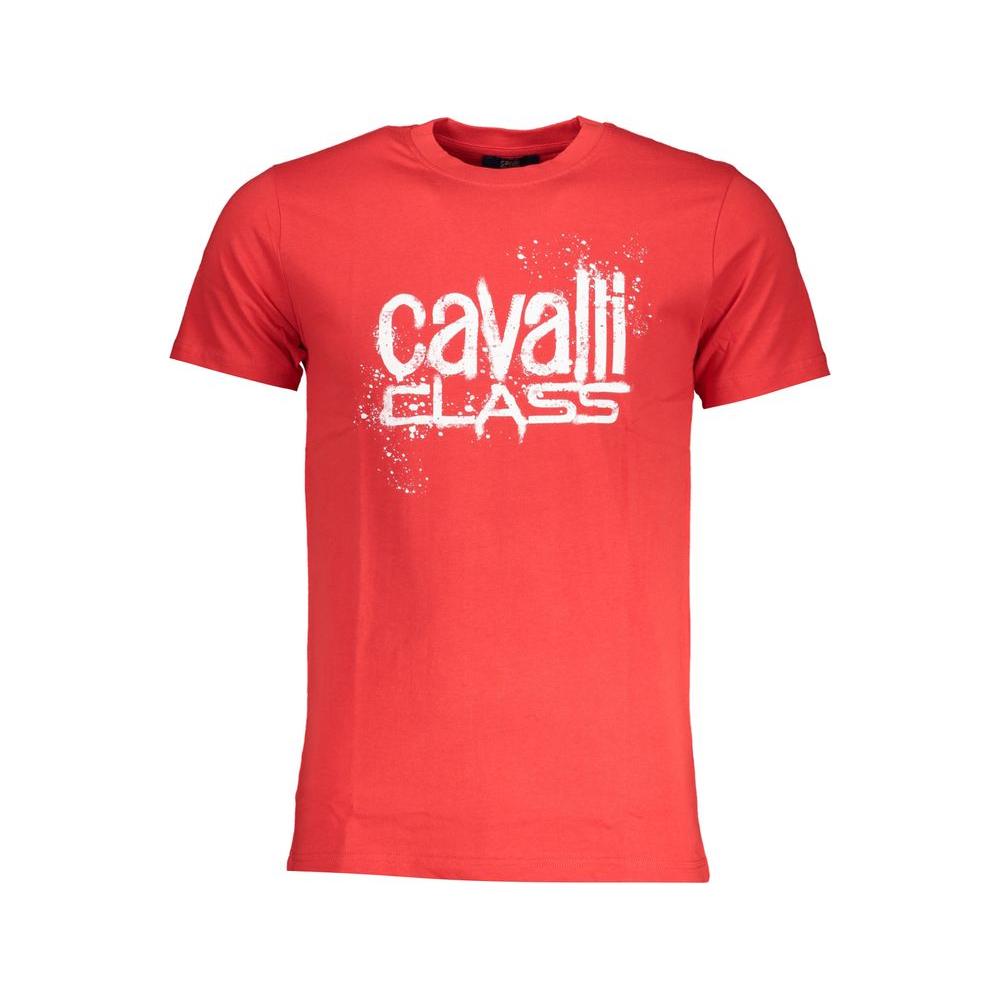 Cavalli Class red cotton T-shirt, short-sleeved crew neck with printed logo design.