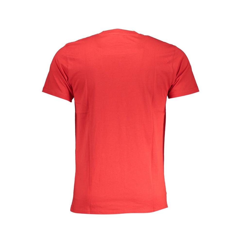Cavalli Class red cotton t-shirt, short-sleeved, crew neck, featuring print and logo.