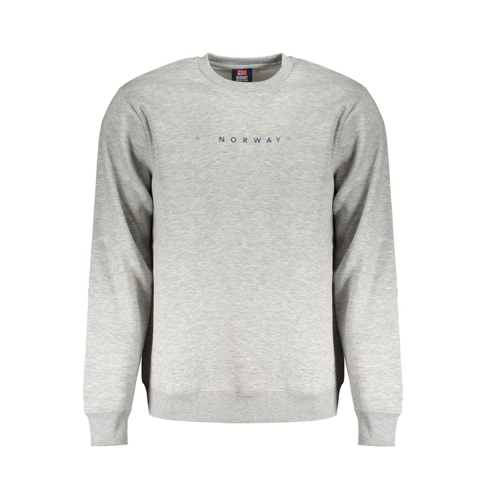 Gray cotton men's sweater with 'Norway 1963' logo, crew neck, long sleeves; perfect for casual elegance and comfort in chilly weather.