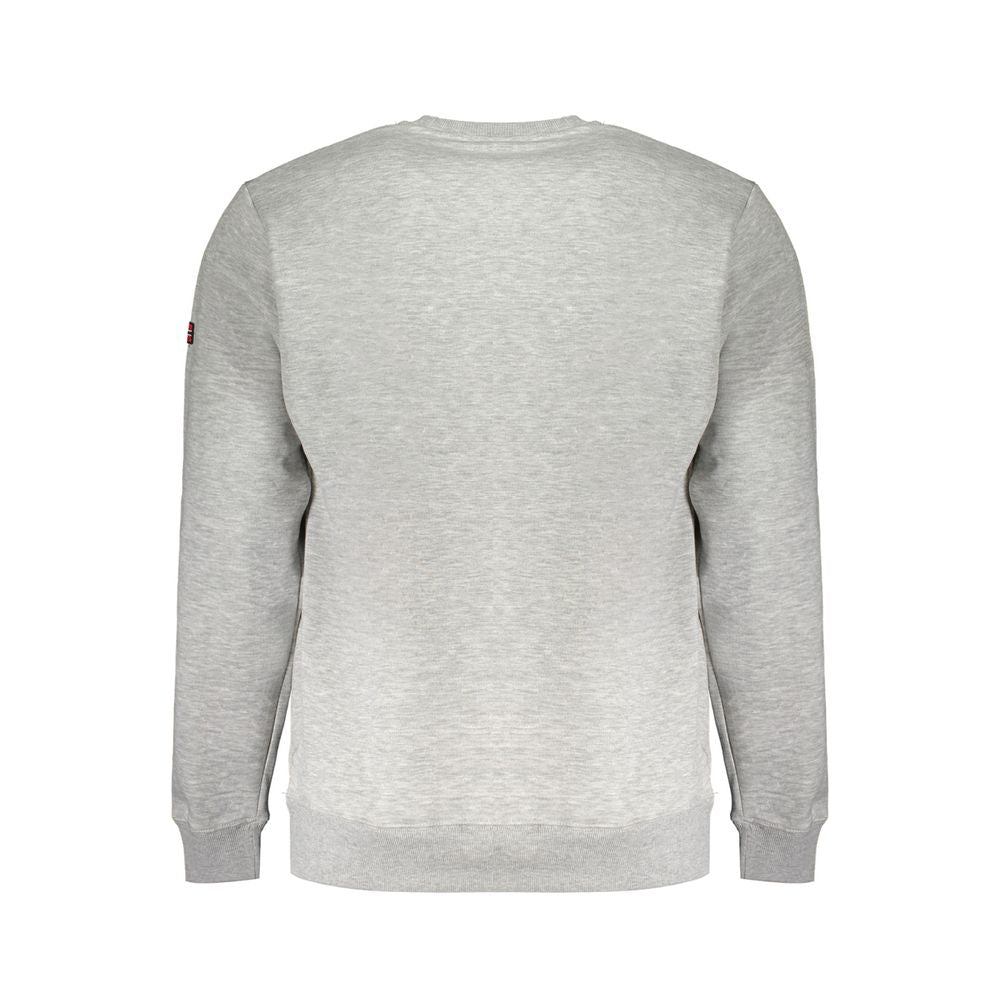 Rear view of gray Norway 1963 cotton men's sweatshirt, showcasing crew neck and long sleeves, perfect blend of comfort and style.