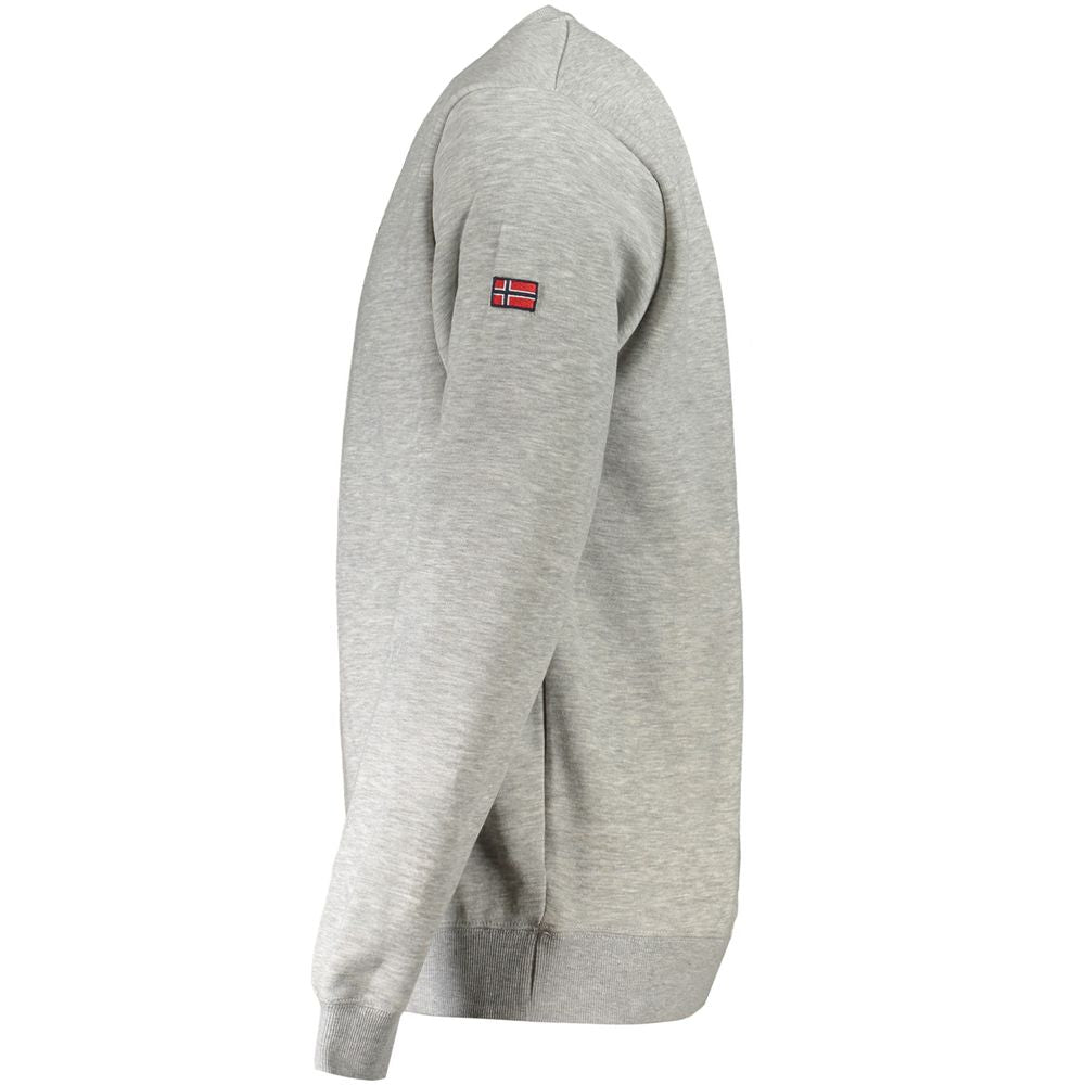 Gray Norway 1963 cotton men's sweater with crew neck and Norway flag patch on sleeve, ideal for cozy casual style.