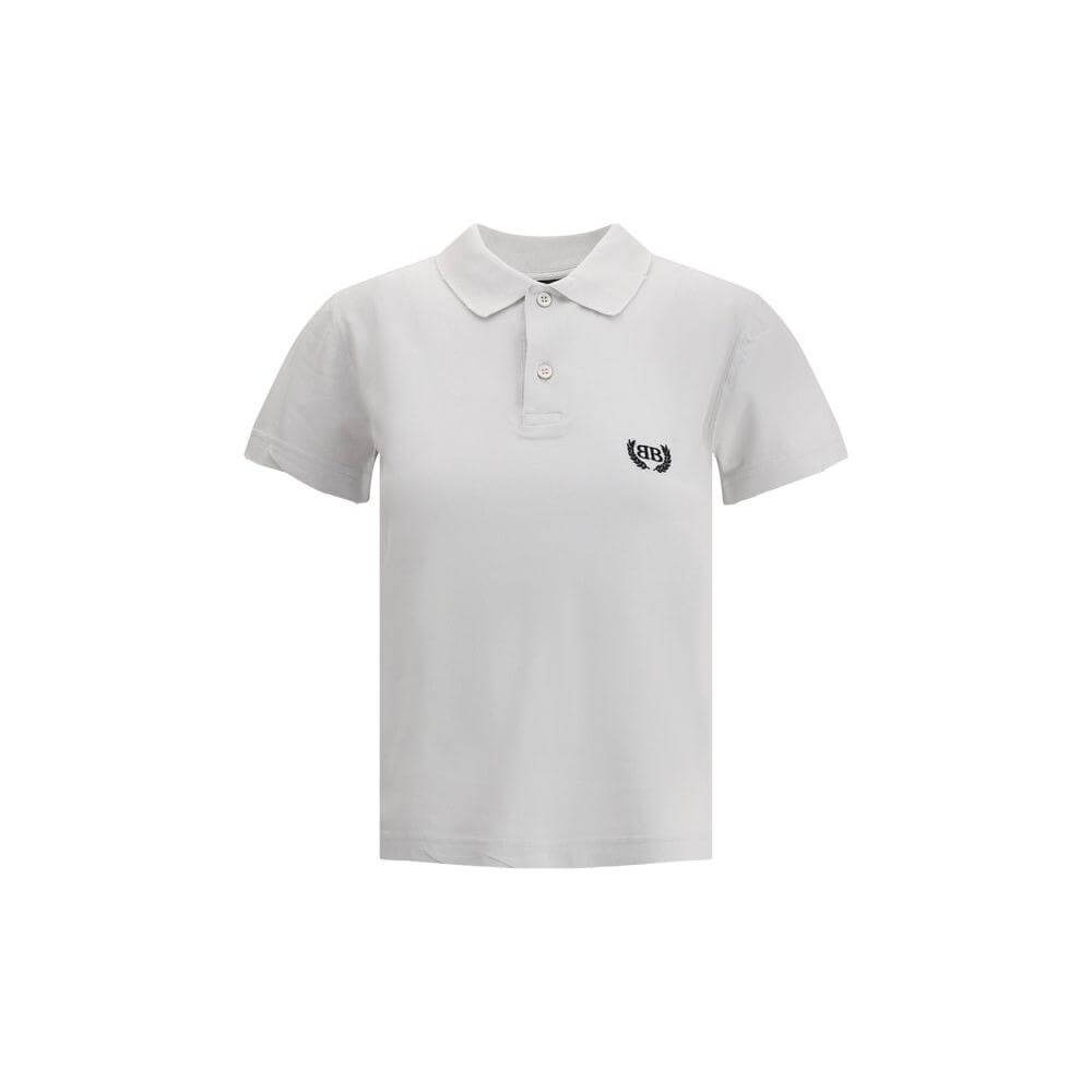 Balenciaga logoed polo shirt with classic collar, front buttons, and vintage look, featuring iconic logo for bold yet refined style.