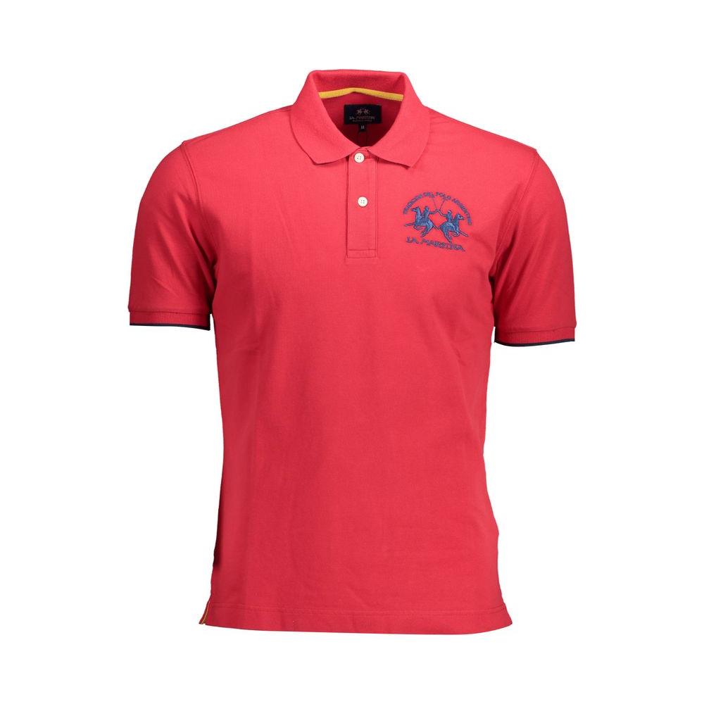 La Martina Elegant Pink Polo Shirt for Men, featuring contrast details and embroidered logo, 95% cotton, 5% elastane.