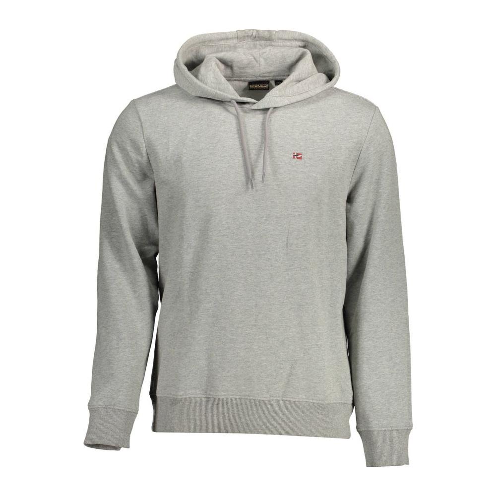 Napapijri gray cotton men's hoodie with logo, featuring 80% cotton and 20% polyester, perfect for casual outings and urban chic style.