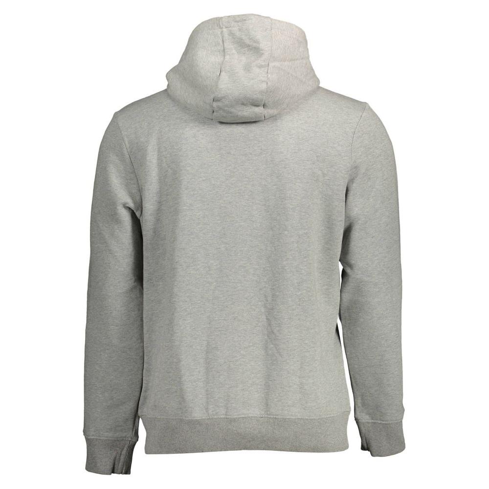 Rear view of a Napapijri Gray Cotton Men Sweater with a hood, showcasing modern urban style and durable materials for casual wear.