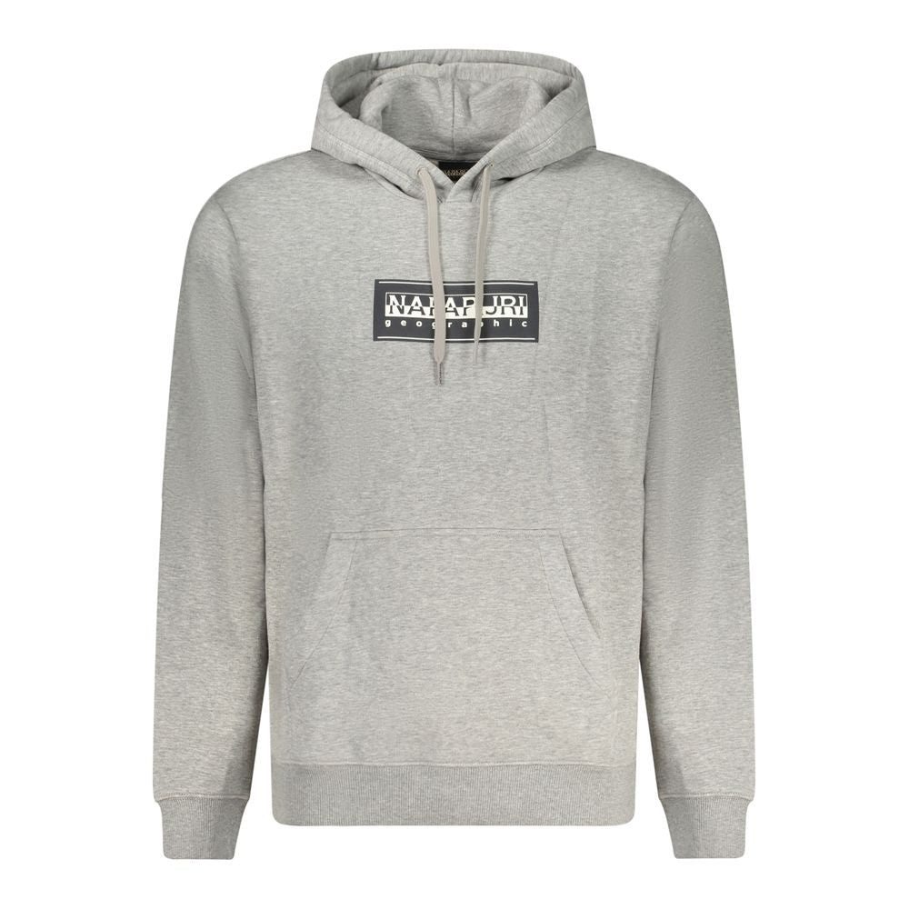 Napapijri gray cotton hoodie, relaxed fit with long sleeves, central pocket, and printed logo, perfect casual sweatshirt.