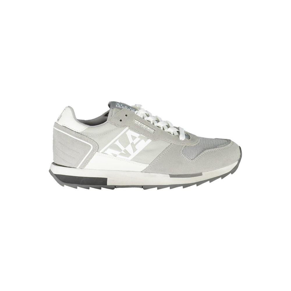 Napapijri Gray Polyester Men Sneaker with contrasting details and iconic logo, designed for street style and avant-garde fashion.