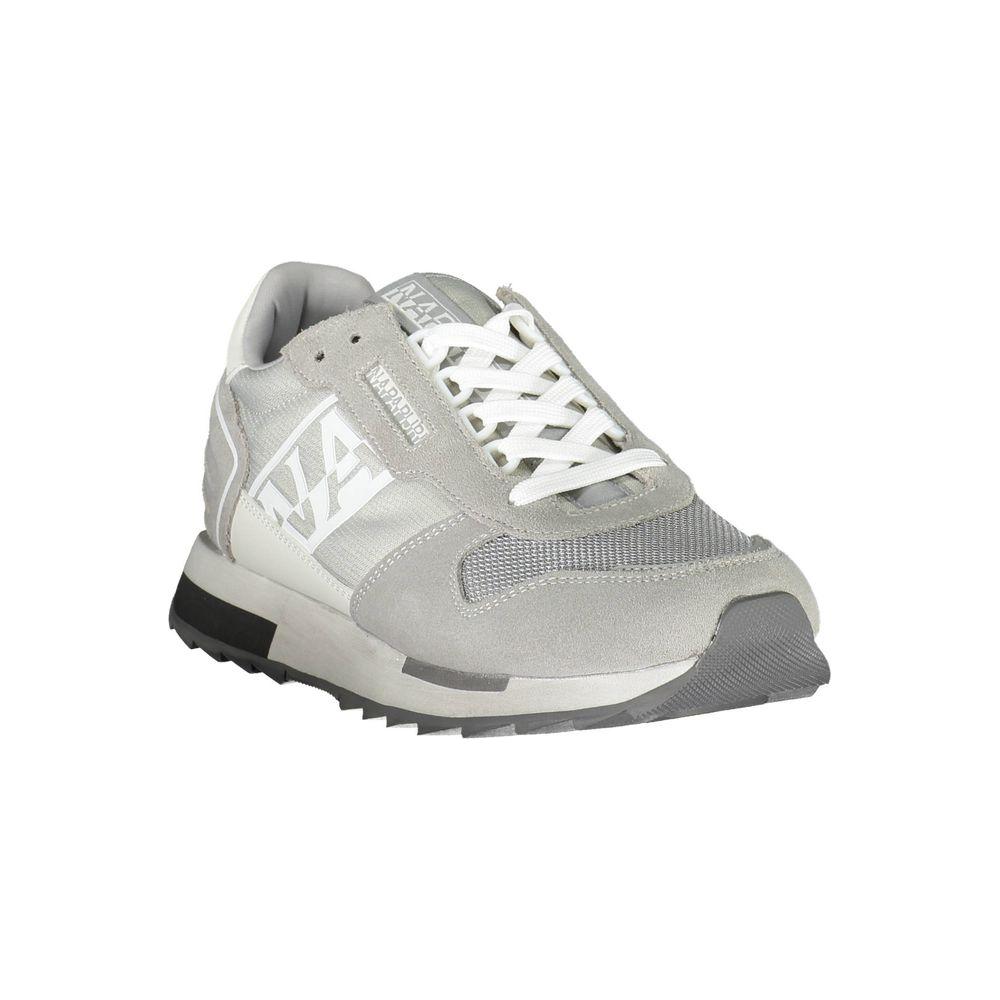 Napapijri gray polyester men's sneaker with contrasting details and iconic logo, designed for street style and trendsetters.