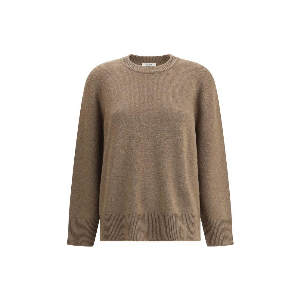 The Row Hibem Sweater in cashmere with ribbed crew neck, cuffs, and hem displaying minimalist design elegance.