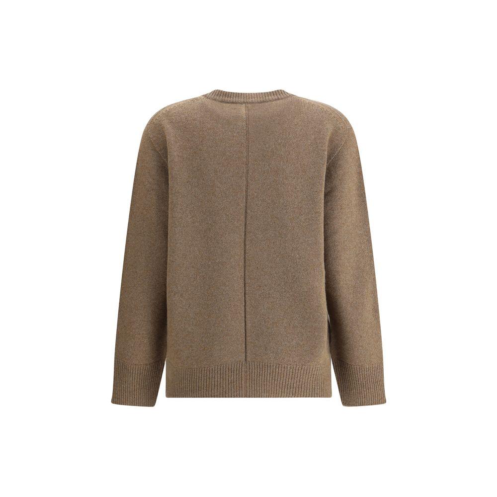 Alt Tag: Back view of The Row Hibem cashmere sweater in a minimalist design with ribbed crew neck and high cuffs.