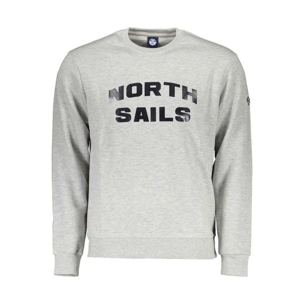 Gray North Sails cotton men’s sweater with logo print, made from a comfortable cotton-polyester blend, perfect for casual style.