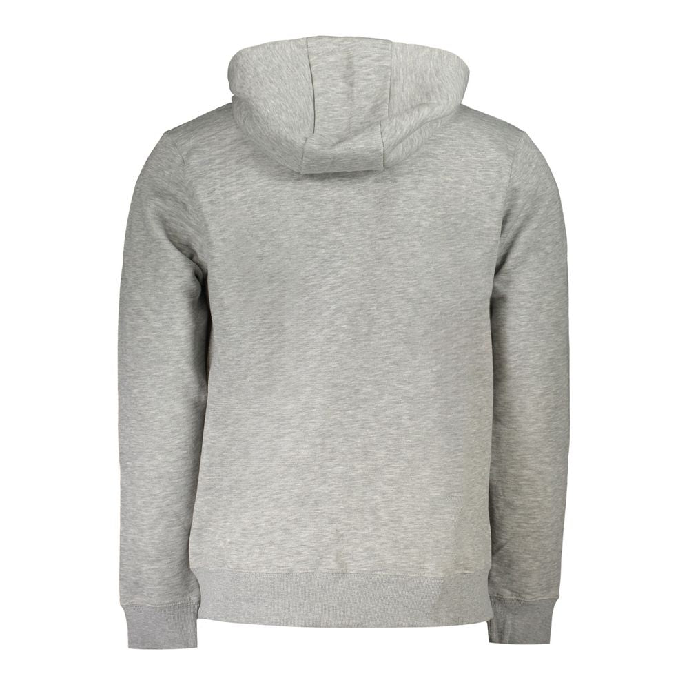 Back view of Norway 1963 gray cotton men's sweater with hood and central pocket, showcasing quality fabric and casual style.