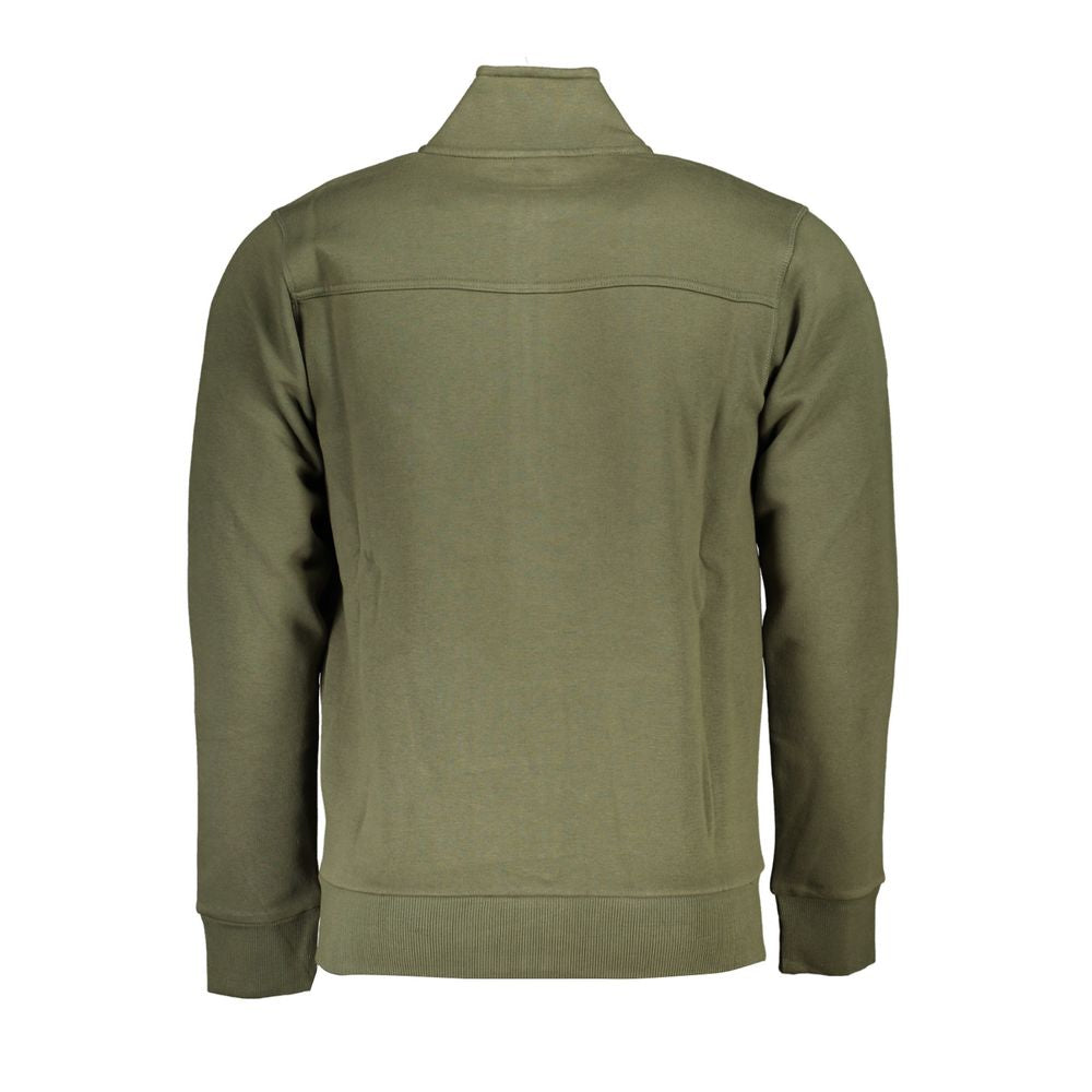 Back view of U.S. Grand Polo embroidered green zip sweater, showcasing long sleeves and elegant design, perfect for stylish comfort.