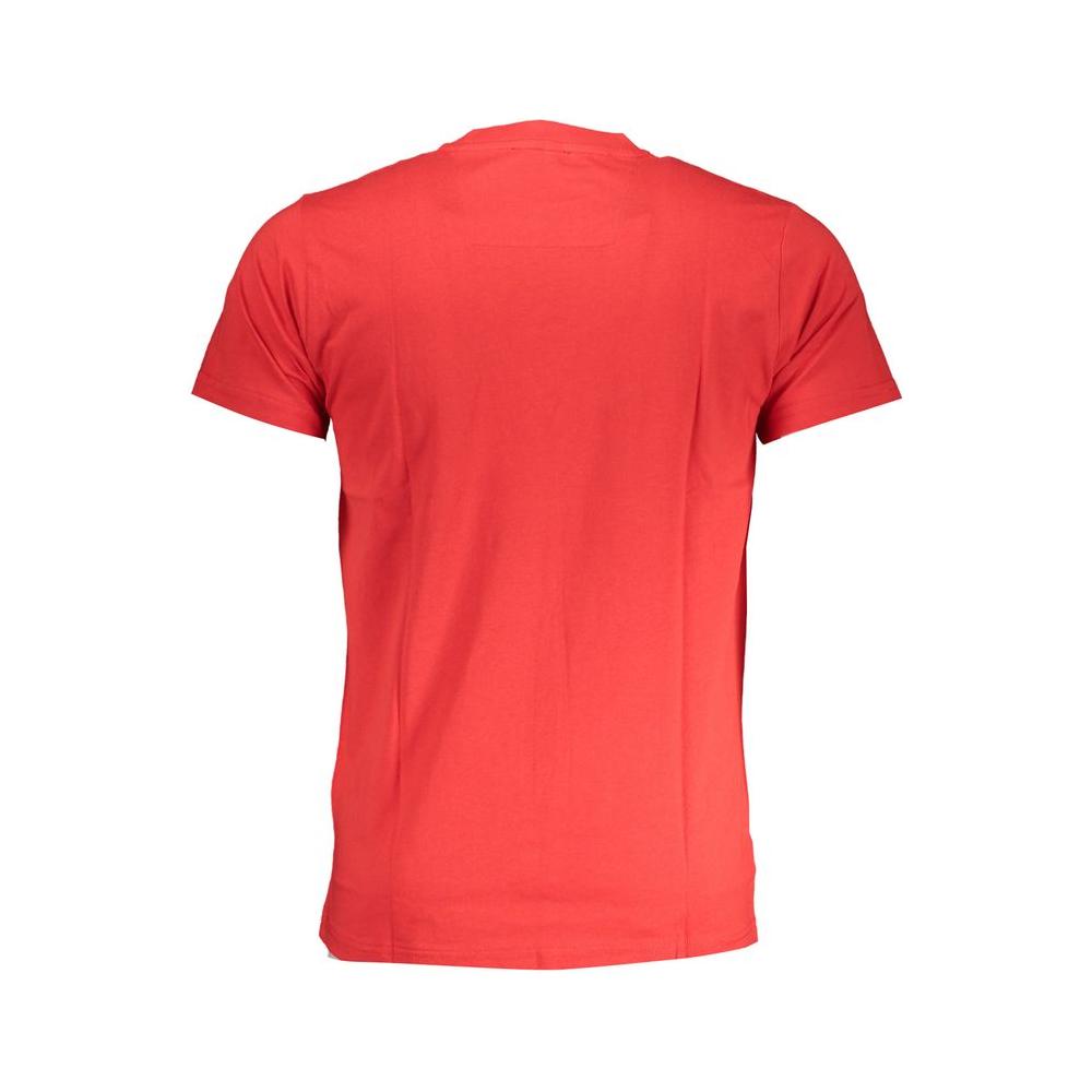 Back view of Cavalli Class red cotton T-shirt with short sleeves, crew neck, and printed logo.