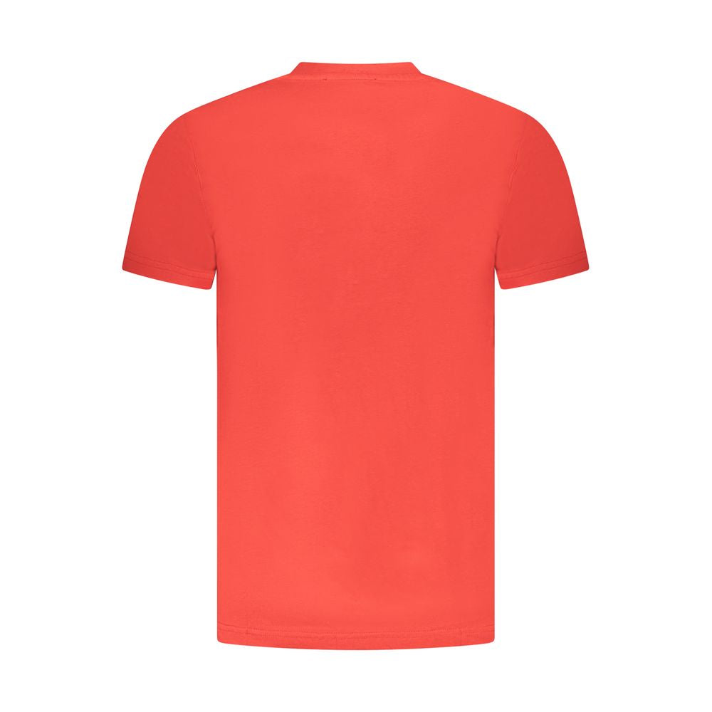 Back view of Cavalli Class Red Cotton Men's T-Shirt, showcasing bold color and classic crew-neck design.
