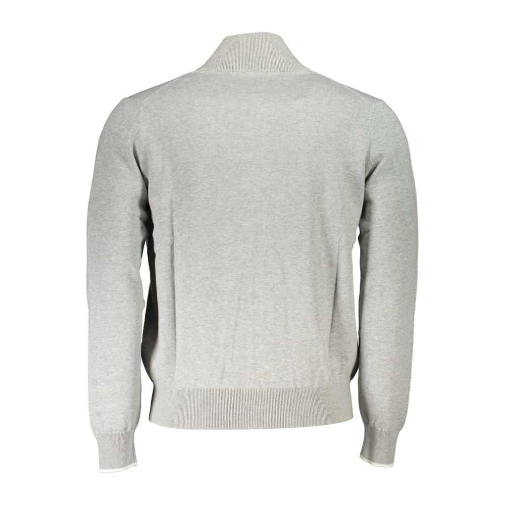 Back view of North Sails gray cotton men's sweater with high collar and eco-friendly organic fabric.