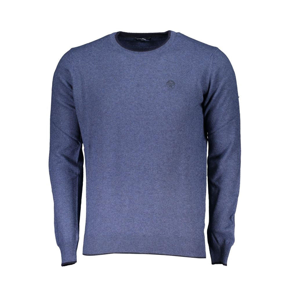 North Sails blue polyamide men’s sweater with crew neck and embroidered logo, crafted from recycled fibers for sustainable style