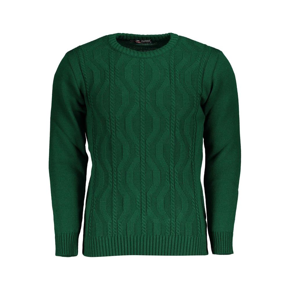 U.S. Grand Polo green fabric sweater with long sleeves, crew neck, twisted design, contrast details, and logo.
