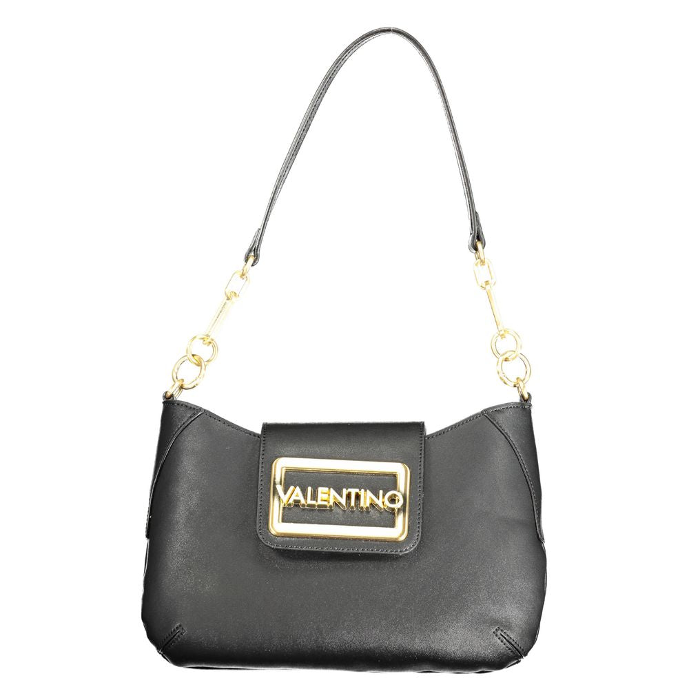 Valentino black polyethylene handbag with logo, adjustable strap, contrast details, internal pocket, zip and snap closure.