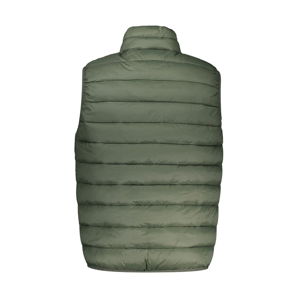 Back view of a Norway 1963 green sleeveless polyamide jacket with quilted design and zip closure.
