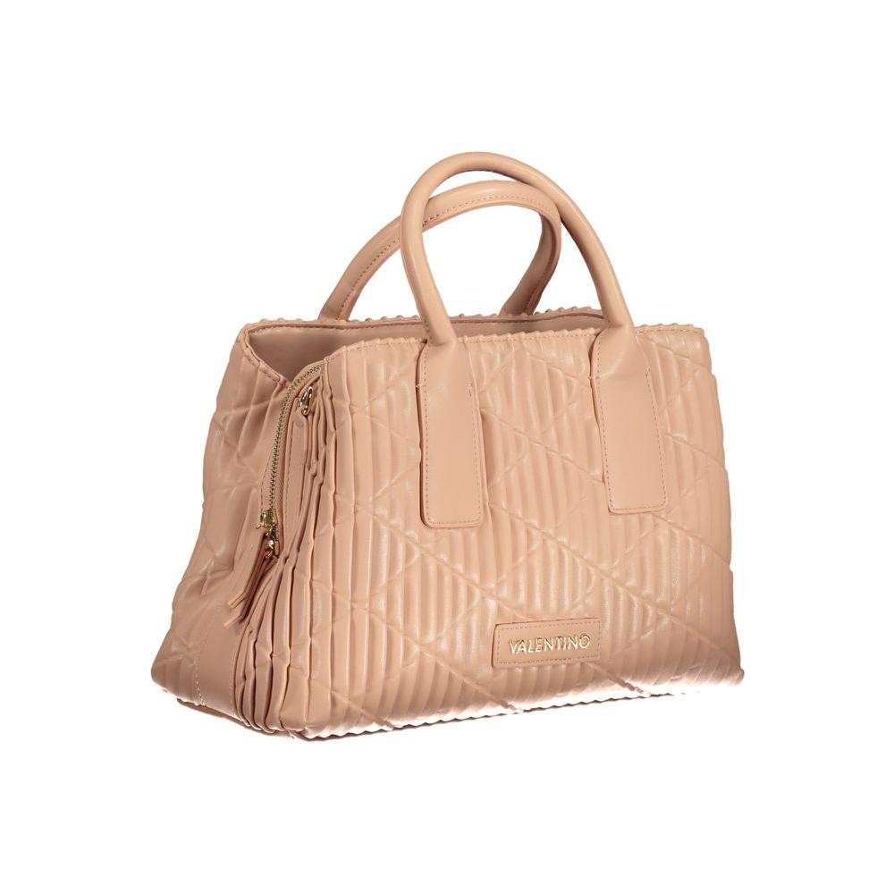 Valentino Bags Pink Polyethylene Handbag with handles, chain handle, shoulder straps, various compartments, and logo detailing.