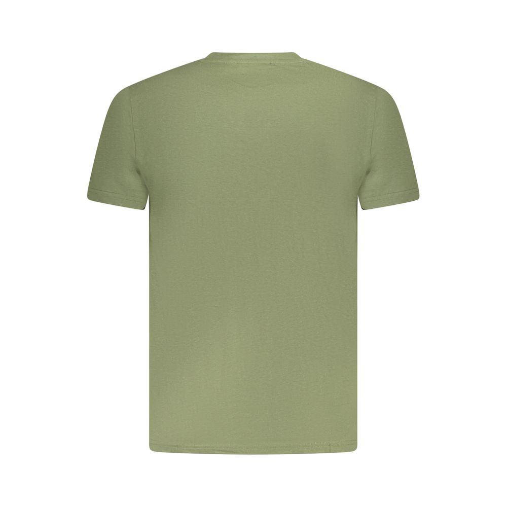 Back view of Cavalli Class green cotton men's t-shirt, showcasing its simple and stylish design with a comfortable crew neck.