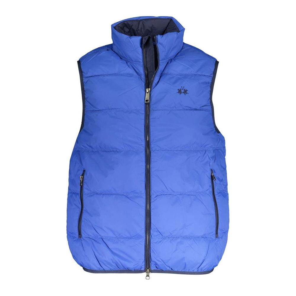 La Martina Blue Polyamide Men's Sleeveless Jacket with Embroidery and Zip Pockets