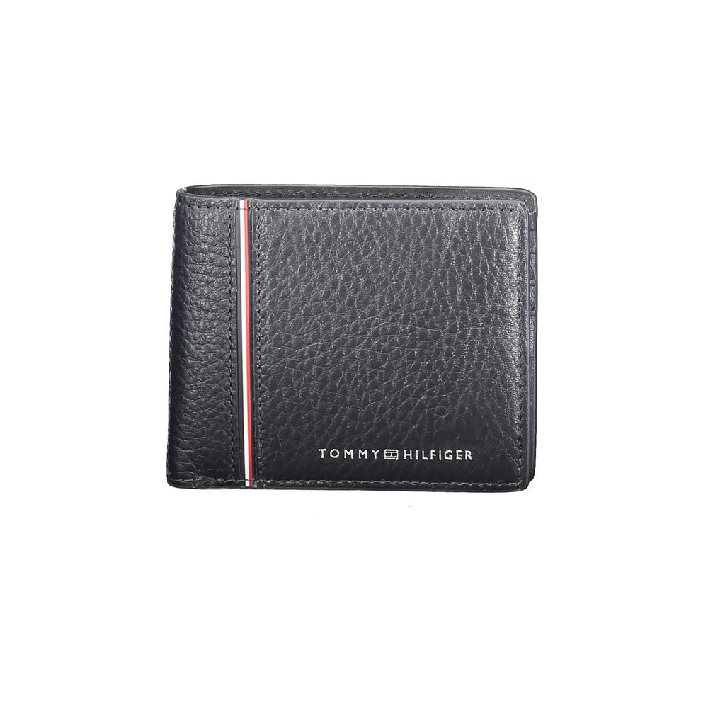 Tommy Hilfiger blue leather men's wallet with logo and card slots, featuring elegant contrasting stripe detail.