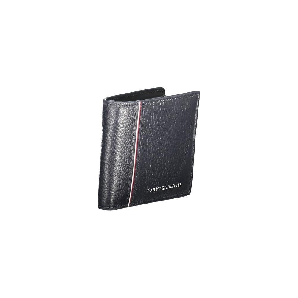 Tommy Hilfiger blue leather men's wallet with embossed logo and dual card slots for practical sophistication.