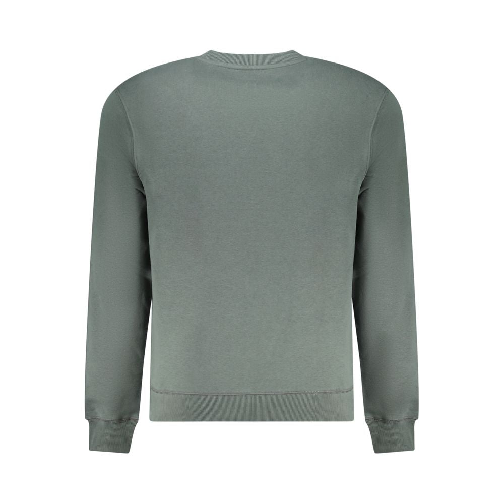 Back view of Napapijri green cotton sweater, long sleeve, regular fit, crew neck, featuring logo print.