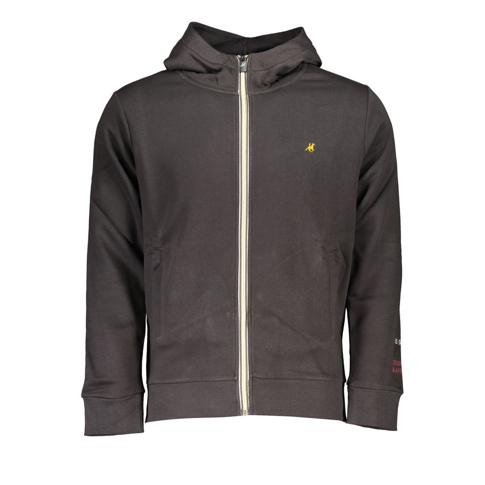 U.S. Grand Polo gray cotton men's hoodie with plush fleece interior and sleek design, featuring exquisite embroidery, front view.