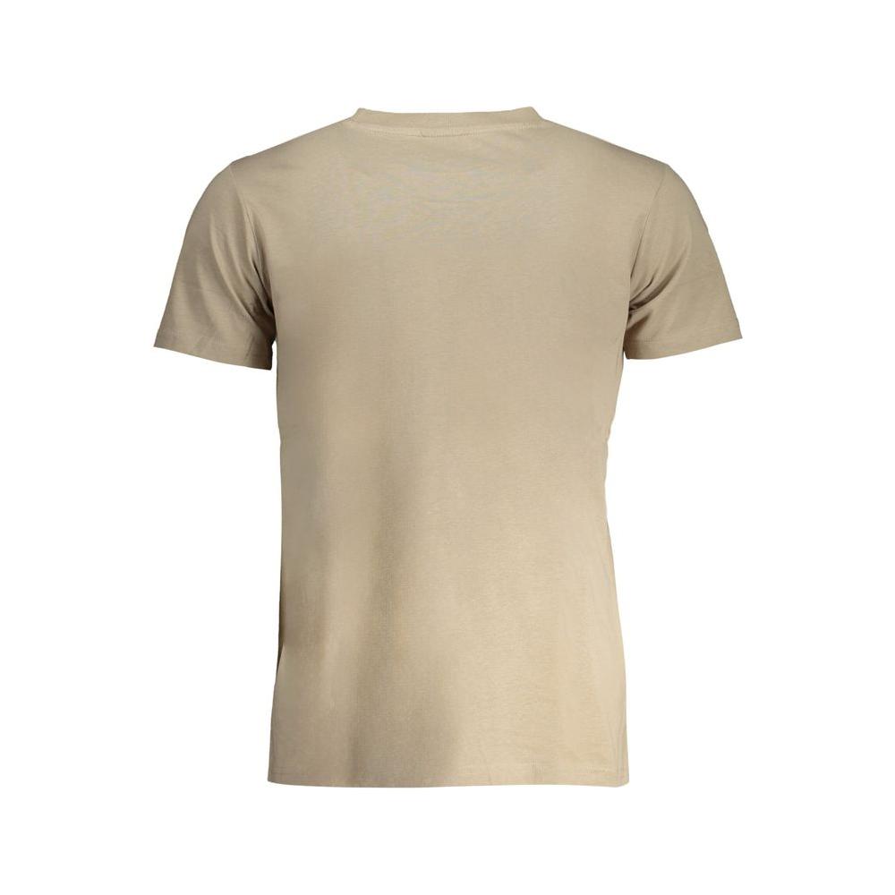 Back view of Norway 1963 beige cotton t-shirt with short sleeves and crew neck featuring printed logo.