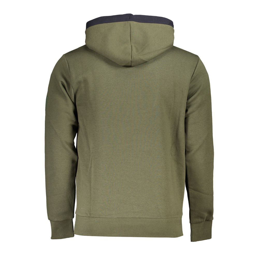 Green U.S. Grand Polo hooded sweatshirt with contrast details, back view, featuring comfortable fleece material, perfect for chilly weather.
