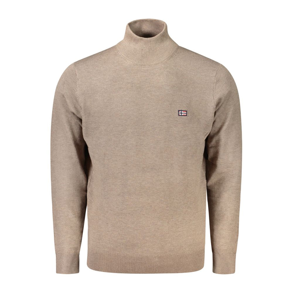 Norway 1963 brown polyamide men's sweater with high-neck and embroidered logo, perfect for winter fashion and style.